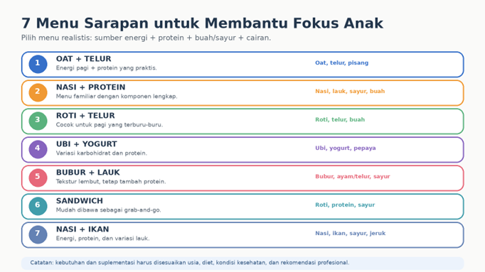 tujuh menu sarapan untuk membantu kesiapan fokus anak